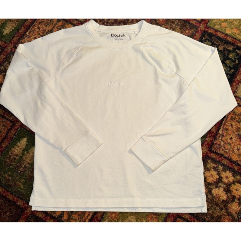 Both& Apparel Gender Neutral White Franklin Long Sleeve Cotton T-Shirt Medium
